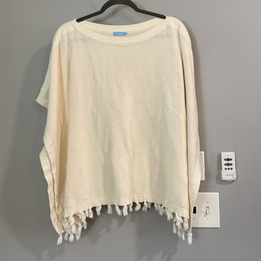 J McLaughlin Sweater Poncho Tassels Knit Cotton Women's One Size‎
